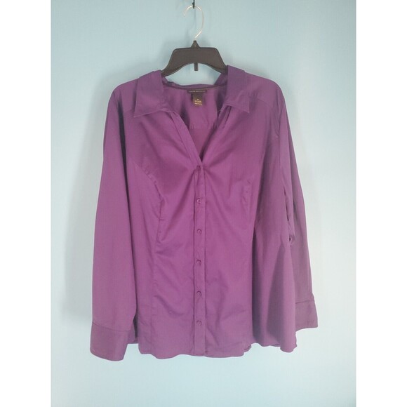 Womens Sz 24 Button Front Blouse Long Sleeve Purple Lane Bryant - Picture 6 of 11